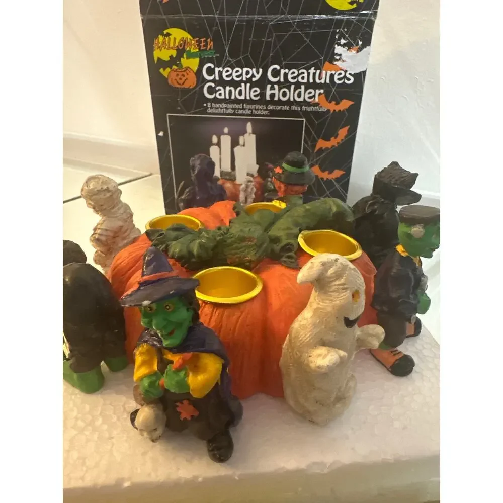 Vintage Creepy Creatires Candle Holder 8 handpainted figurines. New in box heavy
